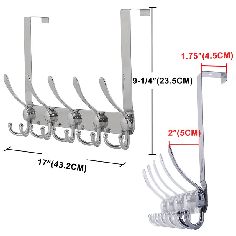 Dseap Over The Door Hook Hanger - Fits 1 3/8" to 1 3/4" Standard Doors | 5 Tri Hooks Heavy Duty Towel/Coat Rack | Door Organizer for Clothes, Jackets, Hats, Towels, Chromed - Image 2